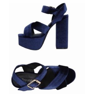 Jeffrey Campbell blue velvet platform sandals NIB